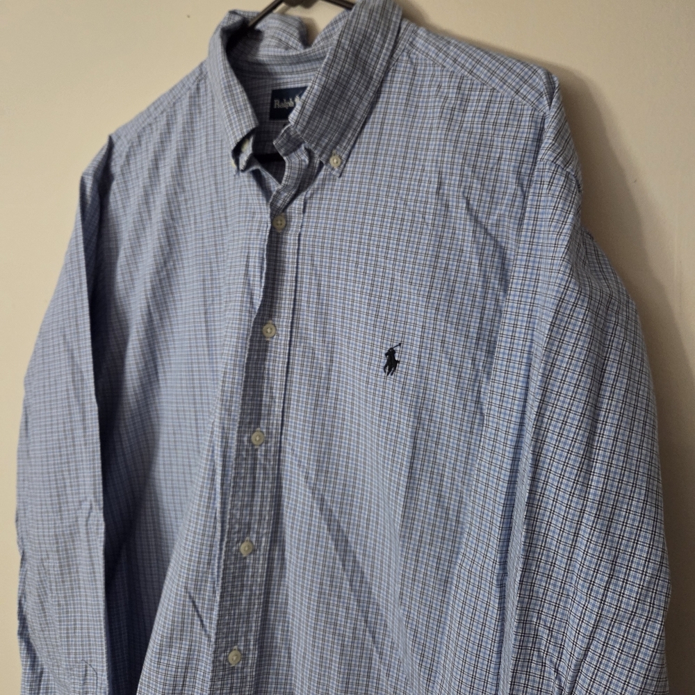 Ralph Lauren Light Blue Plaid Button Down Dress Shirt Logo - Picture 2 of 8